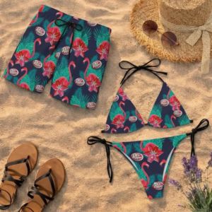 Dry Camo Print Beachwear Summer Mesh Swim Trunks for <b>Men</b> and Tie-Side <b>Bikini</b> for Women - Product Image 1