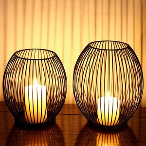 Modern Votive <b>Candle</b> Holder <b>Set</b> of Two Pieces Black Color Metal Wire Decorative Item Iron Metal Candlestick Stand - Product Image 2