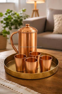 Handcrafted Heavy Gauge Copper Water Pitcher and <b>Mug</b> Drinkware Set for Family Tableware - Product Image 4
