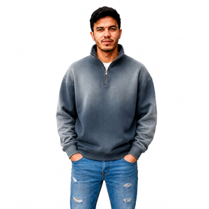Fabricant de vêtements streetwear pour hommes, sweats à col zippé épais effet délavé personnalisé, vente en gros, marque privée, OEM, fournisseur de vêtements Facto - Product Image 6