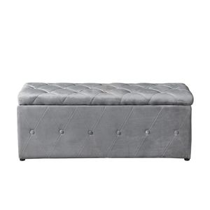 1 Otomana Rectangular de Almacenamiento de Terciopelo Corto Gris Claro con 2 Otomanas Adicionales - Product Image 4