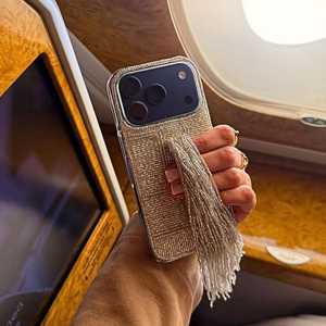 เคสโทรศัพท์ทำมือประดับพู่ลูกปัดแก้วสีขาว รูปทรงสี่เหลี่ยมผืนผ้า งานปักลายธีมนางฟ้า ผ้าโพลีเอสเตอร์ - Product Image 1