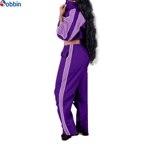 Conjunto Deportivo de 2 Piezas Personalizable para Mujer, Chaqueta Cortavientos de Invierno Tejida y Bordada de Poliéster, Informal, Sólida, de Manga Larga o Corta, para Exteriores - Product Image 1