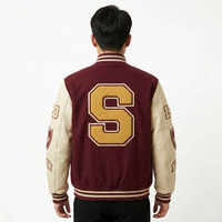 Veste universitaire vintage pour homme en laine avec manches en cuir, style bomber, veste de baseball d'hiver, veste de collège universitaire