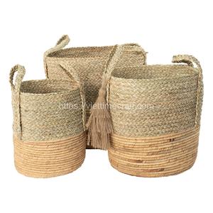 Ensemble de 3 paniers de rangement multifonctionnels en jonc de mer tissés à la main de style bohème organisateur de bureau durable vente en gros - Product Image 1