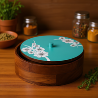 Boîte à chapati artisanale en bois de style oriental traditionnel indien, avec couvercle pour pot à épices, rangement de cuisine, conteneur à roti et épices