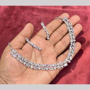 Conjunto de collar de diamantes americanos Chapado en plata 11151690WH Joyería fina elegante - Product Image 1