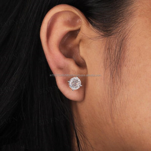 Portuguese Round Cut Diamond <b>Stud</b> <b>Earrings</b> in White Gold Brilliant MultiFaceted Sparkle Elegant Luxury <b>Fine</b> Jewelry Gift for Her - Product Image 1
