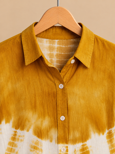 Women's Tie Dye Chiffon Shirt <b>Long</b> Sleeve Button Down Loose Fit Casual Spring Summer <b>Top</b> Yellow <b>White</b> Pattern - Product Image 4