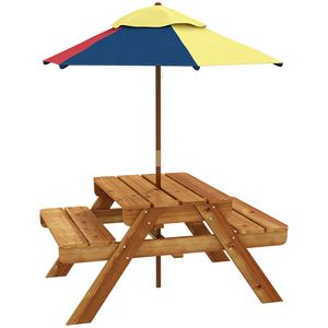 Table sensorielle 3 en 1 pour enfants âgés de 3 à 6 ans Finition en teck avec parapluie pliable pour jouer à l'eau et au sable pour la récréation - Product Image 1