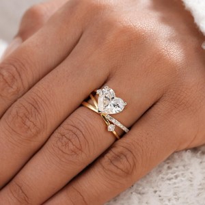 2.00 Carat Heart Cut Diamond Crossover Dual Band <b>Ring</b> Lab Grown With 14K Solid Gold Wedding <b>Proposal</b> Fine Jewelry for Lover - Product Image 4