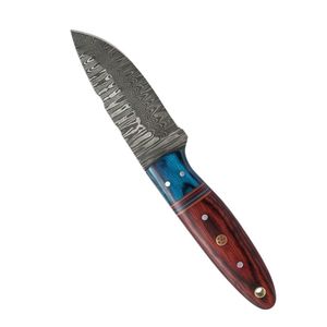 Red Blue <b>Multi</b> Color Damascus Steel Fixed Blade Wood Handle Forged Steel Skinner Hunting Knife <b>Camping</b> Outdoor Survival <b>Tool</b> - Product Image 1
