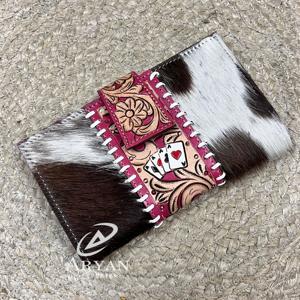 Portefeuilles en cuir de vachette façonnés à la main 2026, motif floral western, porte-cartes en cuir de vache à poils, portefeuille pour femme fait main, pochettes western pour femme - Product Image 1