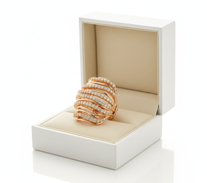 แหวนค็อกเทลประดับเพชรหลายแถว ทองคำ 18K สีโรสโกลด์ วงกว้าง เครื่องประดับชั้นดี ของขวัญแต่งงานสำหรับผู้หญิง - Product Image 5