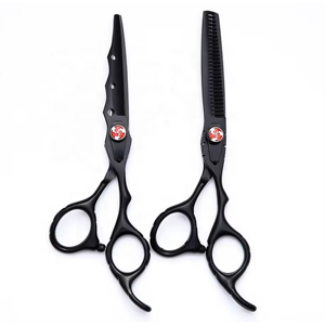 Premium Black Hairdressing Scissors <b>Set</b> 2 Pcs Stainless Steel <b>Barber</b> Shears with Adjustable Tension Screw - Product Image 1