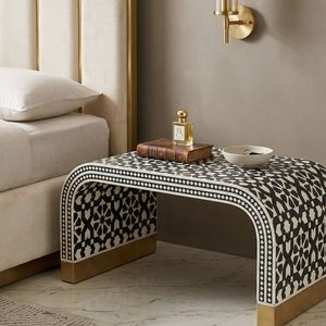 Mesita de Noche con Incrustaciones de Hueso, Mesa Auxiliar con Patrón Irregular, Gabinete Decorativo Hecho a Mano para Dormitorio o Sala de Estar - Product Image 4