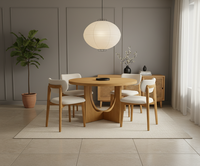 Table basse moderne ronde en bois de caoutchouc avec 4 chaises, design décoratif, garantie 1 an, mobilier compact pour salon 4 places
