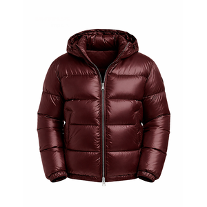 Veste matelassée à capuche pour homme, couleur unie, rembourrée de duvet, manteau d'hiver coupe-vent, fermeture éclair épaisse, style décontracté, rouge - Product Image 4