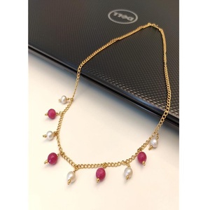 Cadena elegante de perlas y cuentas de latón chapado en oro de primera calidad para niñas, colección para fiestas. - Product Image 1