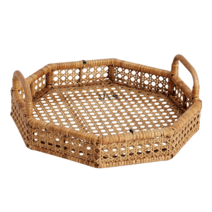 Premium <b>Woven</b> Rattan Tray Wooden Serving Plate for Holiday Hosting Elegant Handcrafted Home Decor Accessory - Product Image 1