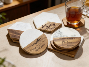 Elegant Wooden Marble Drink Coaster Set Handmade <b>Table</b> <b>Protection</b> Decorative Accessories Modern Luxury Home Styling - Product Image 3