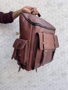 Latest Designer Genuine Leather Leather <b>Backpack</b> Vintage Style Softback Real Leather Laptop Bag School Use Hasp Closure Unisex - Product Image 2