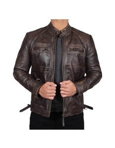 Classic Style US Sizes Sports Unisex Universal Motorcycle Leather Blazer Coat Stand Collar Custom Leather Jacket for <b>Men</b> - Product Image 3
