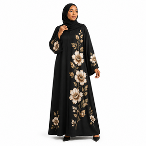 African <b>Print</b> Open Front Abaya Elegant Muslim Women Kaftan Dress Black African Style Abaya with Gold <b>Print</b> Luxury <b>Islamic</b> - Product Image 6