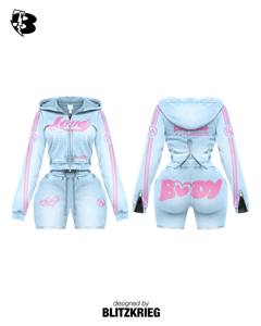 Women 2 Piece Tracksuit Set | <b>Zip</b> <b>Up</b> Hoodie and Shorts | Ladies Streetwear Graphic Print OEM Custom Logo - Product Image 4