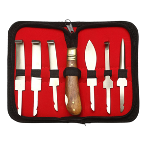 Kit de couteaux de fermeur en acier inoxydable pour le soin des sabots avec manche en bois – Instrument vétérinaire équin - Product Image 2