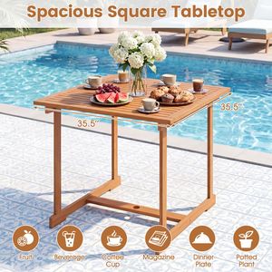 Tavolo da pranzo da esterno in legno di acacia da 35,5 pollici con foro per ombrellone e barra trasversale rinforzata per 4 persone - Product Image 5