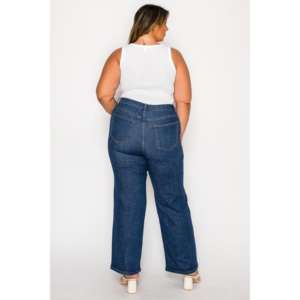 Jeans Anchos de Cintura Alta para Mujer, Talla Grande, Color Azul Oscuro, Elásticos, Cómodos, Casuales, Holgados, 100% Algodón, para Uso Diario - Product Image 3