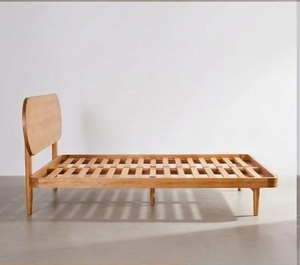 Retro Wooden <b>Platform</b> <b>Bed</b> <b>Frame</b> Premium Solid Teak Wood Bedroom Furniture with Curved Headboard for Adults - Product Image 3