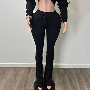 Conjunto de Pantalones Ajustados Acampanados para Mujer, de Cintura Alta, con Encaje, para Invierno, Casual, Fiestas, Eventos, Viajes, Estilo Urbano, Cómodo, de Dos Piezas - Product Image 6