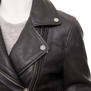 Veste en cuir d'agneau véritable pour femmes, design de logo personnalisé, style motard, imperméable, respirante, doublure en coton pour toutes les saisons - Product Image 5