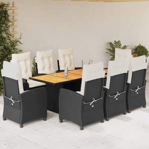 Conjunto de Comedor para Jardín en Negro con Cojines Blanco Crema, Incluye Mesa y Sillas - Product Image 1