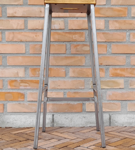 Tabouret de bar rond en bois de récupération, design traditionnel-moderne, structure en fer/métal, revêtement PU, 1 pièce, style farmhouse, pour salle à manger, bar à domicile, café, hôtel - Product Image 2