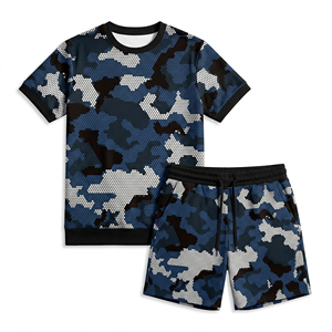 Ensemble assorti camouflage pour homme, t-shirt et short en polyester imprimé par sublimation, ensemble uniforme OEM en gros - Product Image 1