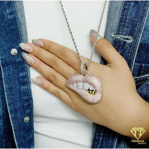 Pendentif Lèvres Iced Out en Moissanite et Diamant, Argent Sterling 925, Tonalité Rose, Collier Statement Hip Hop, Bijoux - Product Image 4