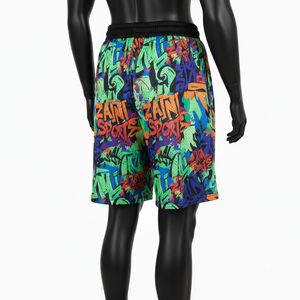 Shorts en maille polyester douce de haute qualité, design graffiti coloré, tissu respirant extensible, logo personnalisé sublimé, shorts pour femmes - Product Image 5