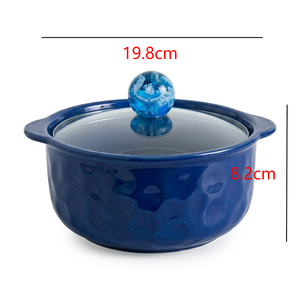 Blue Ceramic Rice <b>Bowl</b> with Lid Decorative Kitchen Serving <b>Bowl</b> with Unique resin Knob Lid for Rice <b>Curry</b> Soup Side Dish Serving - Product Image 6