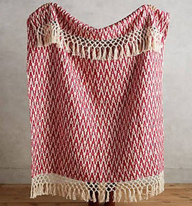 Manta decorativa tejida 100% algodón estilo bohemio con borlas para sofá y cama - Product Image 1