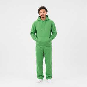 Chándal con Capucha Verde para Hombre, Manga Larga, Color Sólido, Algodón, Ropa Casual con Bolsillos Laterales, Corte Regular, Estilo Otoñal - Product Image 1