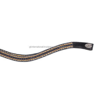 Elégante bande de front de cheval en cuir de qualité supérieure noire avec 5 rangs de pierres scintillantes décoratives pour bride - Product Image 6