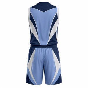 Conjunto de Uniforme de Baloncesto Personalizado para Hombre, Cuello en V, Sin Mangas, Sublimado, Malla Transpirable, Diseño Geométrico Azul, Corte Atlético - Product Image 6