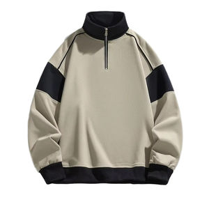 Sweat-shirts pour hommes de qualité supérieure, personnalisables avec logo imprimé, à blocs de couleur, col montant, thermiques, à épaules tombantes, demi-zip, coupe classique - Product Image 2