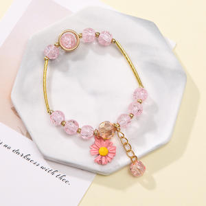 Cute Beaded <b>Rose</b> <b>Quartz</b> Flower Children's Crystal <b>Bracelet</b> Romantic Jewelry - Product Image 2