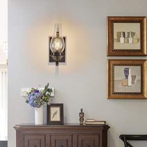 Rustic Farmhouse <b>Wall</b> Sconces Set 2 Vintage Industrial <b>Plug</b>-in <b>Wall</b> <b>Lights</b> Clear Glass Shade Black Gold Finish Hardwired Only - Product Image 4