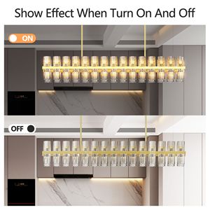 Lustre de salle à manger de style ferme moderne, 54 pouces, cristal, laiton, rectangulaire, luminaire suspendu, ampoules 60XG4, or, îlot de cuisine, salon - Product Image 3