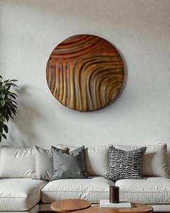 Décoration murale moderne, élégante, ronde, en bois, art mural de luxe pour maisons contemporaines, décoration murale suspendue haute. - Product Image 2